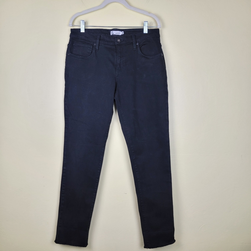 Carve Designs Jeans Stretch Straight Leg Fringe Black Denim Women's 6